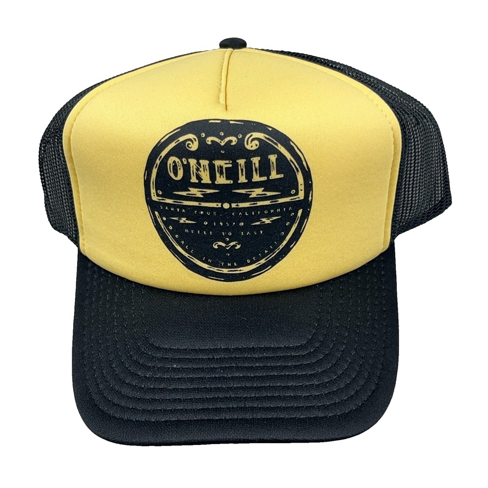 O'Neill Trucker Hat Cap Snapback Black Yellow Mesh Skate Skateboards Surf Rope